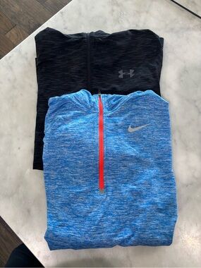 Under Armour Black Top with Blue Heather Nike Layer
